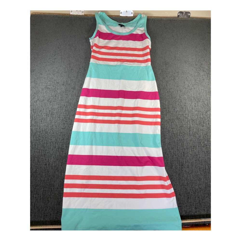 Talbots Womens Multi Color Striped Sleeveless Maxi Dress Turquoise Pink Medium